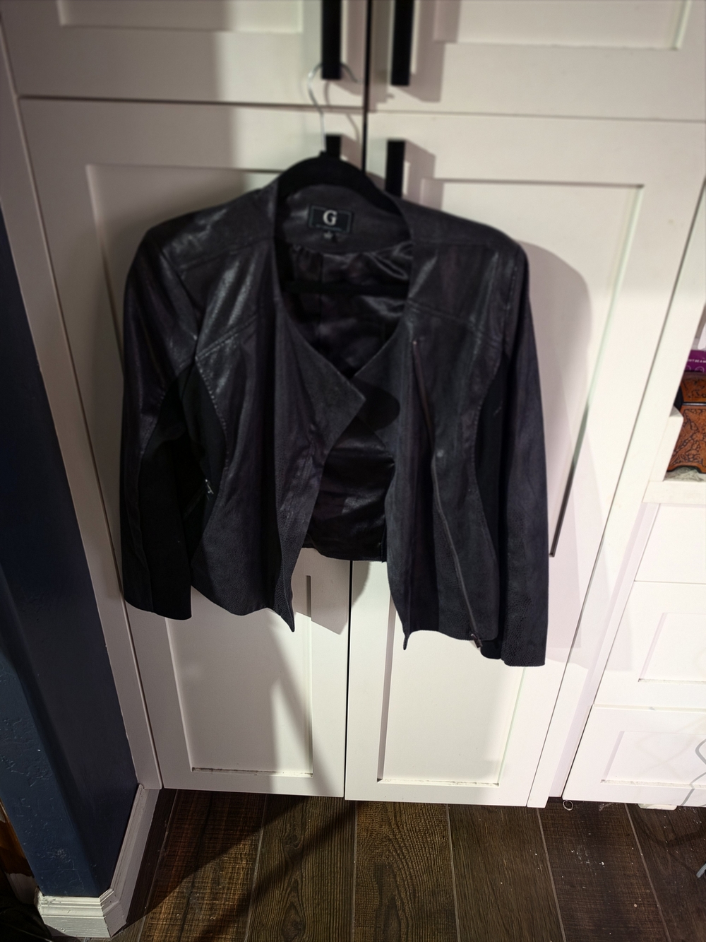 G by Giuliana Black Leather-Blend Moto Jacket